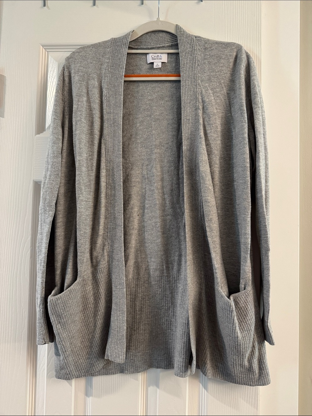 croft & barrow Light Gray Open-Front Pocket Cardigan